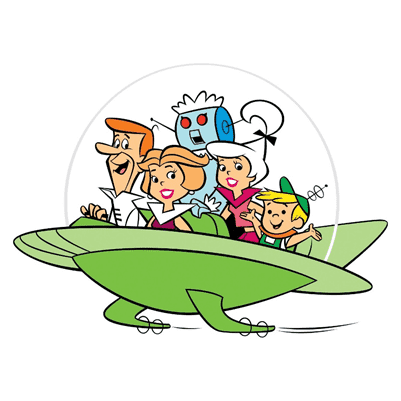 the Jetson family in a flying car
