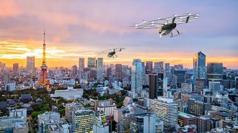 rendering of an eVTOL flying over Tokyo
