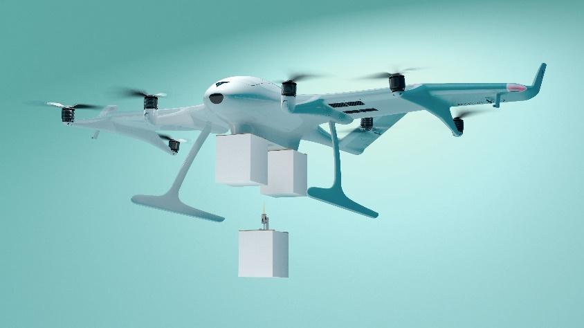 A delivery drone that can drop three packages in one trip.