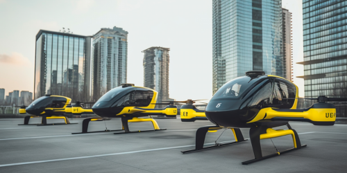 black and yellow evtols parked on top a veriport